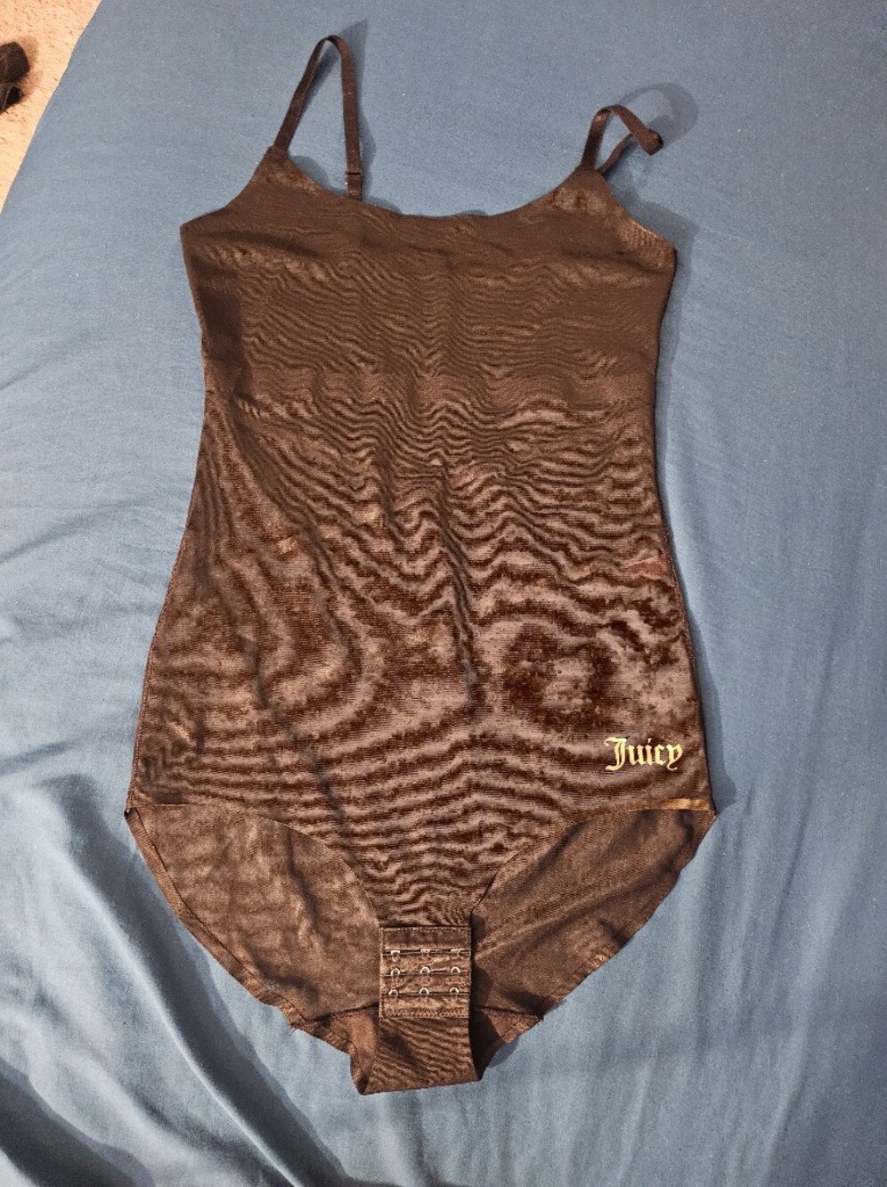 Juicy Couture Black Sheer Bodysuit with Gold Logo Med